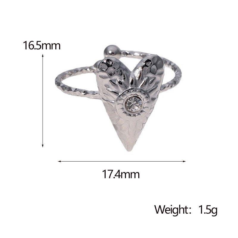 Minimalist Heart-Shaped Stainless Steel Ring with Folded Texture and Plated Finish for Women