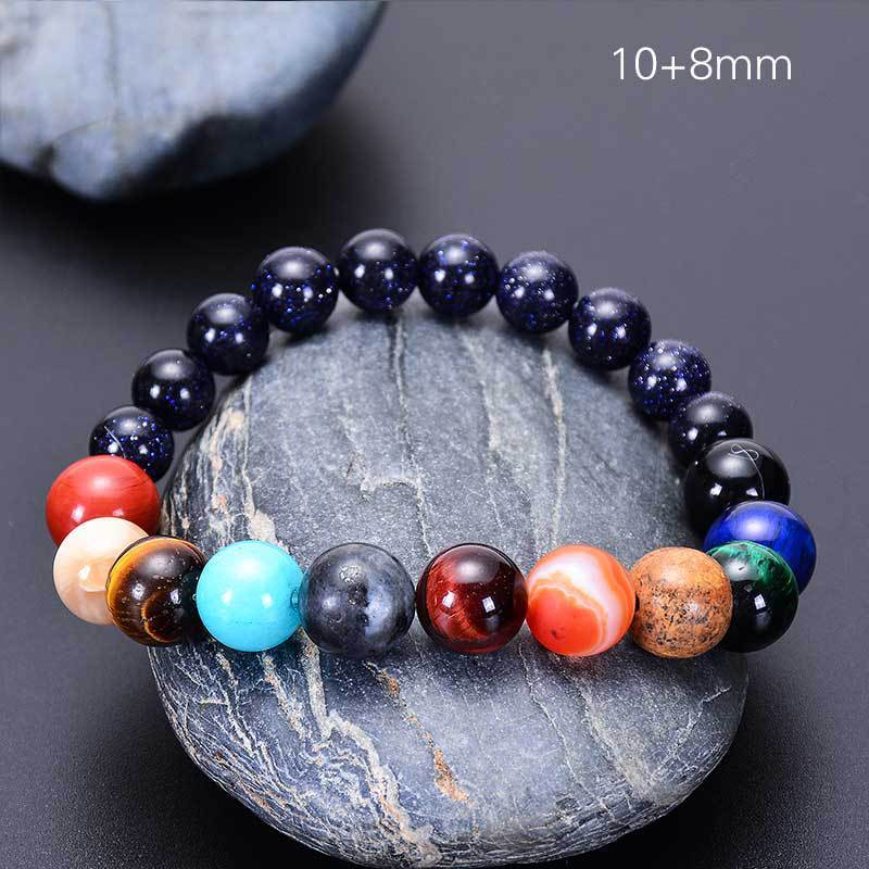 Matte Black Geometric Round Volcanic Stone and Glass Beaded Bracelet for Men and Women