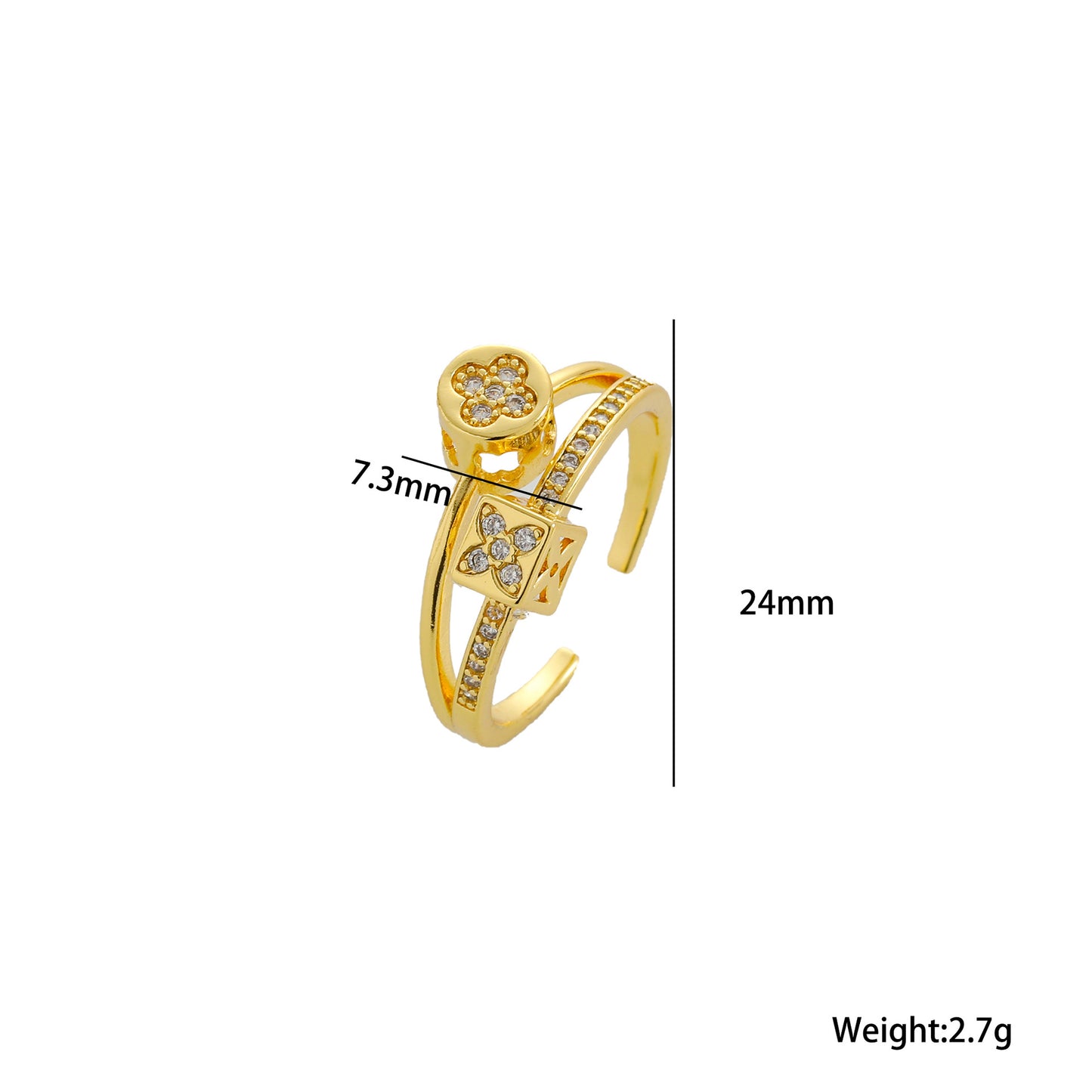Anillo Minimalista Geométrico de Acero Titanio con Zirconia Microincrustada para Mujer, Banda Abierta Ajustable Bañada al Vacío