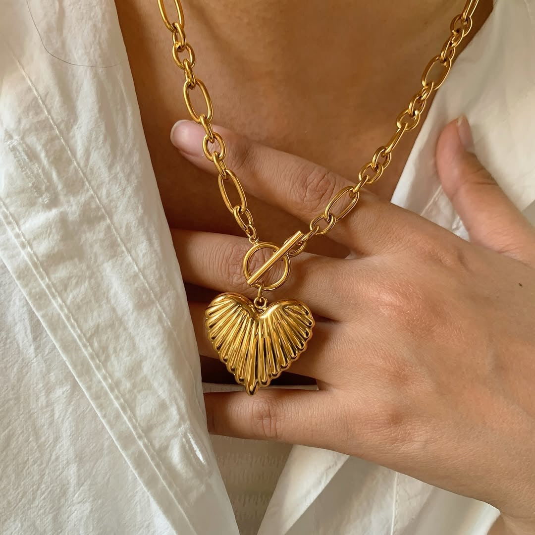 Collana con Pendente a Cuore Irregolare Geometrico in Acciaio Inox Placcato Oro 18K da Donna