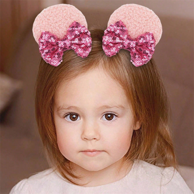 Fermaglio per capelli a fiocco per bambini con design 3D di Topolino, fermaglio a becco d'anatra impreziosito da strass, accessorio per capelli in resina stile naturale per bambini dai 3 ai 10+ anni