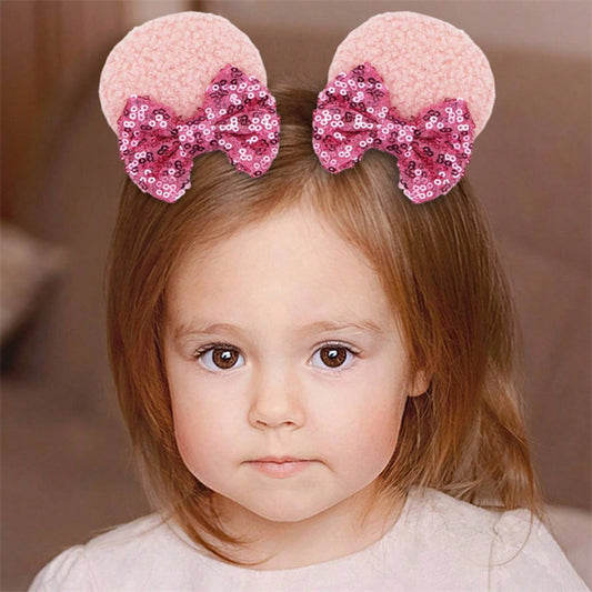 Pasador de pelo de lazo para niños con diseño 3D de Mickey, pinza de pico de pato con detalles de diamantes de imitación, accesorio de pelo de resina de estilo natural para niños de 3 a 10 años o más