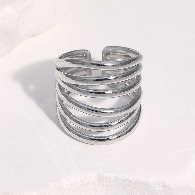 Minimalist Geometric Hollow Line Open Ring 18K Gold Plated Stainless Steel for Women