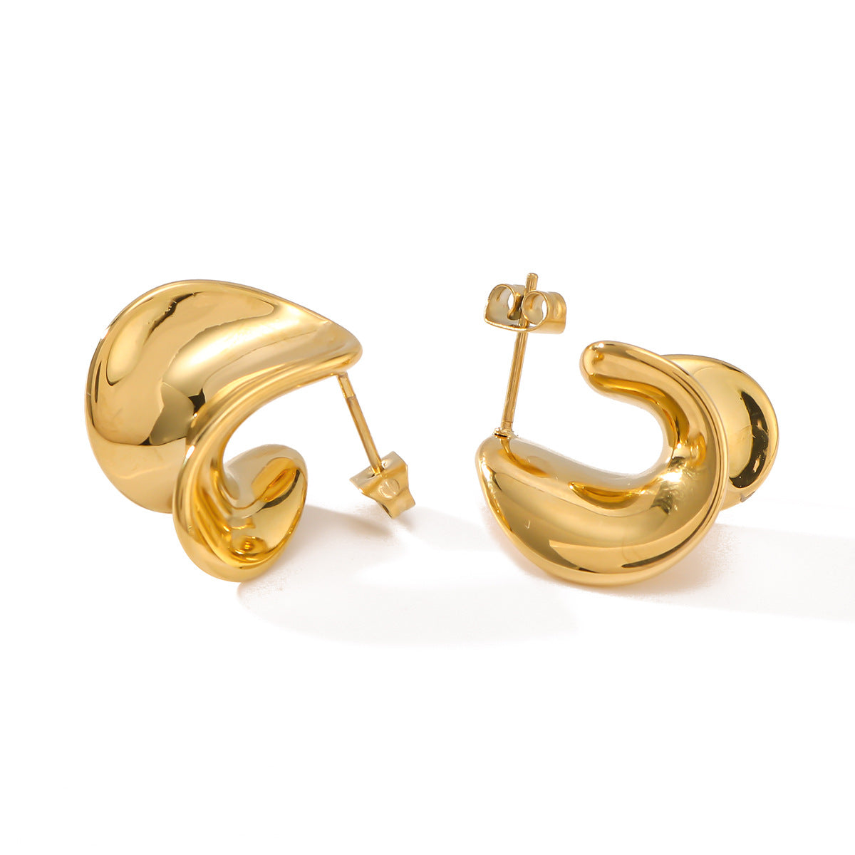 Minimalist Geometric Twisted Earrings in Stainless Steel with Vacuum 18K Gold Plating Hypoallergenic Polished Finish