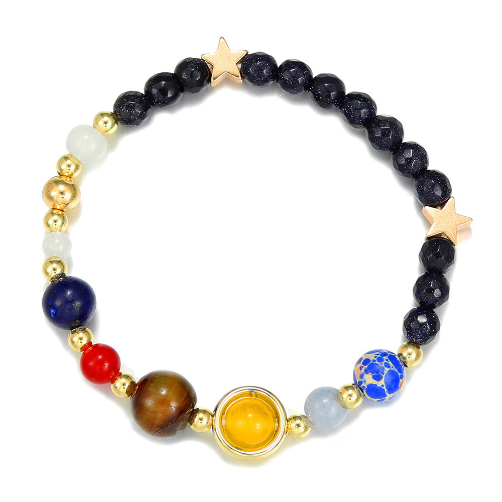 Unisex Geometric Stone Bracelet with Lapis Lazuli and Volcanic Stone, Galaxy Universe Design, Plated Finish