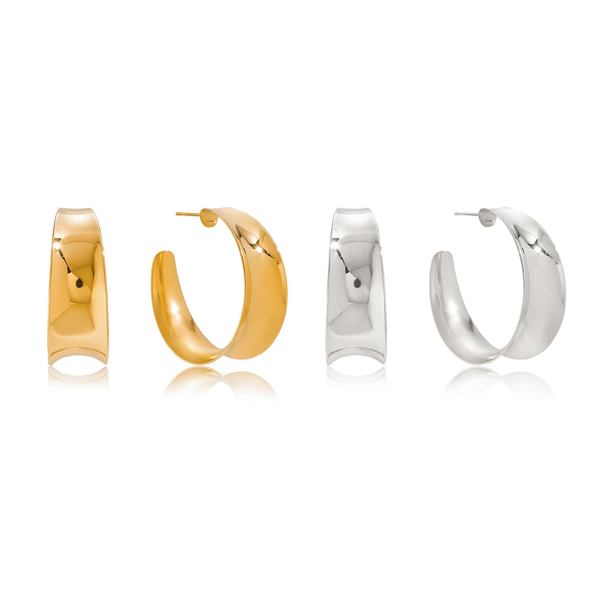 Pendientes de aro en C geométricos de acero inoxidable para mujer con acabado chapado, hipoalergénicos y resistentes a la decoloración, joyería de lujo para la oreja