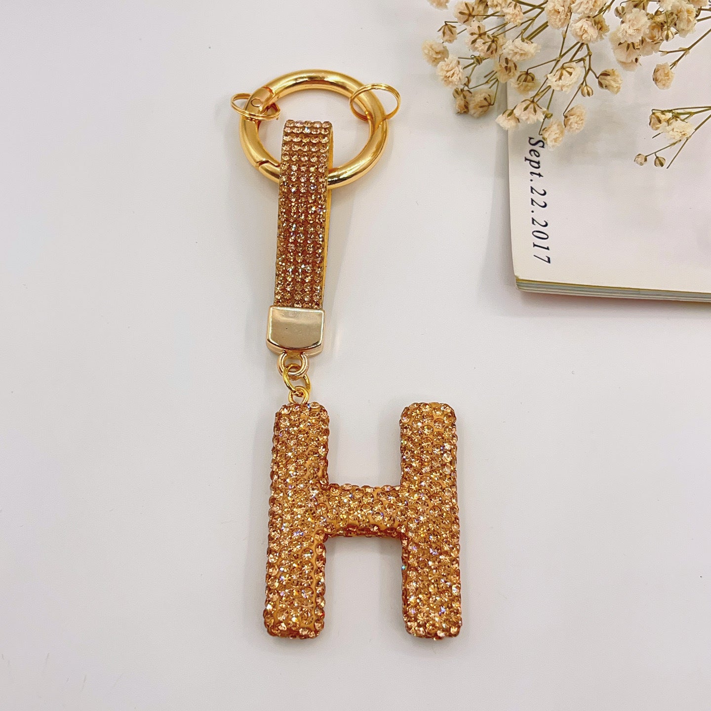 Sweet Rhinestone Inlay Letter Resin Keychain Charm Bar
