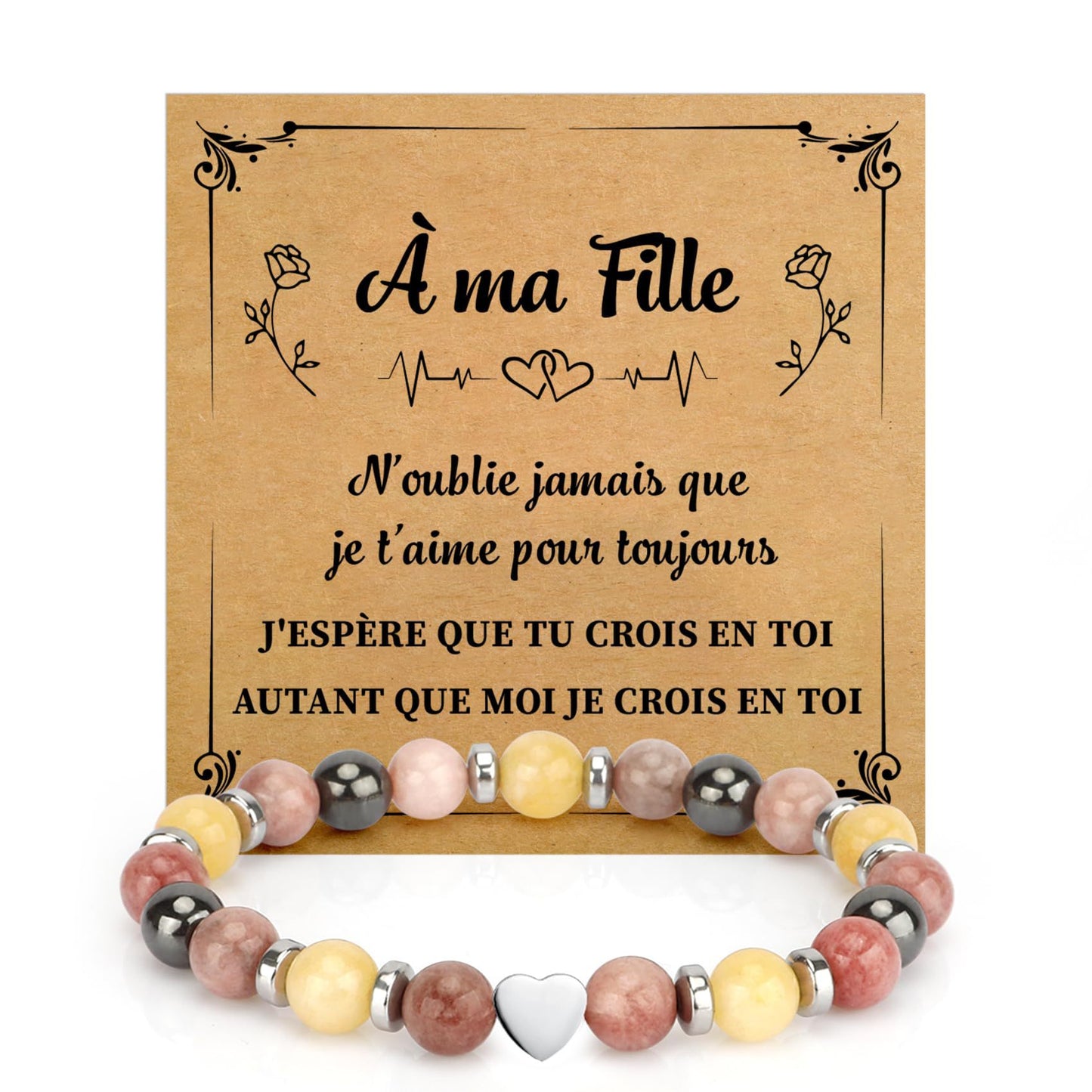 Unisex Heart Natural Stone Beaded Bracelet