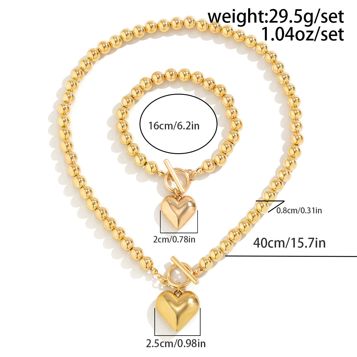 Geometric Heart Faux Pearl Ball Chain Necklace for Women