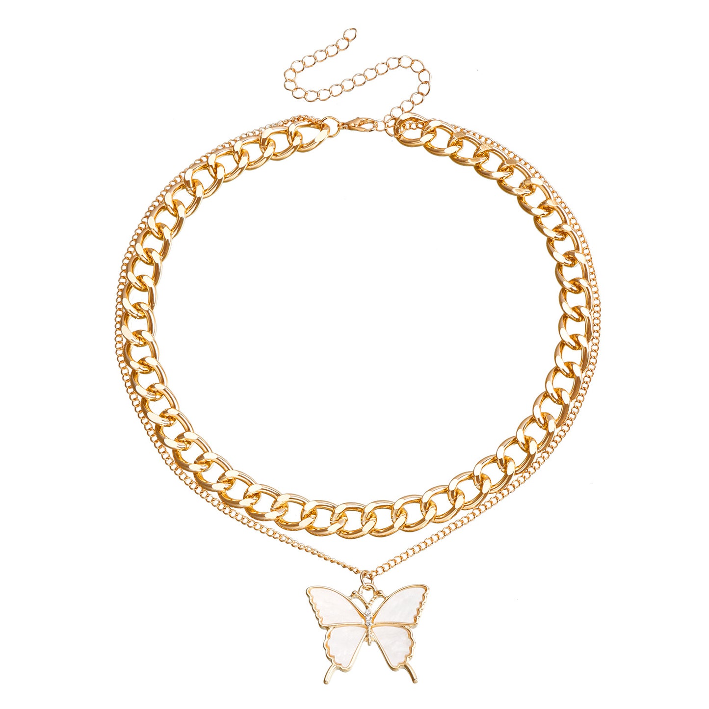 Minimalist Two-Tier White Five-Pointed Star Pendant Necklace with Electroplated Metal Chain for Women