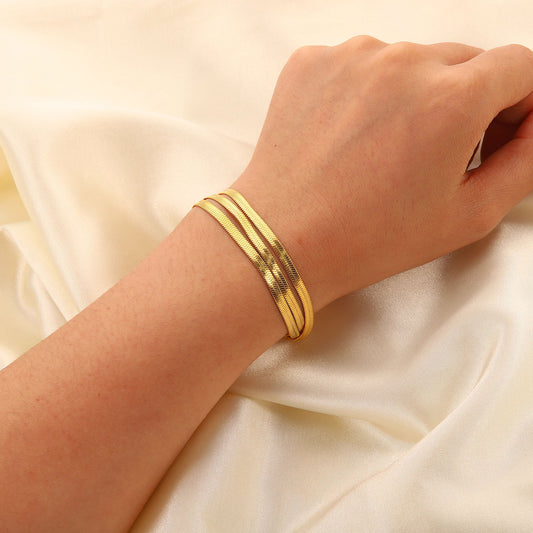 Minimalist Geometric Stainless Steel Snake Chain Bracelet for Women with 18K Gold Plating Stackable Wrist Jewelry