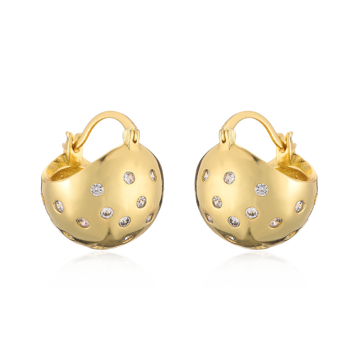 Vintage-Inspired Irregular Geometric Earrings for Women Made of Copper with Real Gold Plating and Zirconia Accents