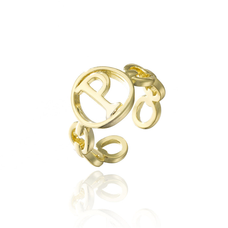 18K Gold Plated Brass Letter Open Ring for Women