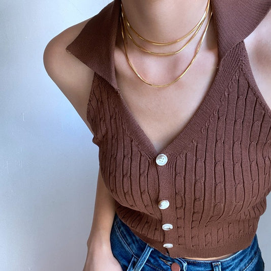 Collar minimalista en capas de cadena de serpiente de acero de titanio en forma de U para hombres y mujeres con acabado chapado
