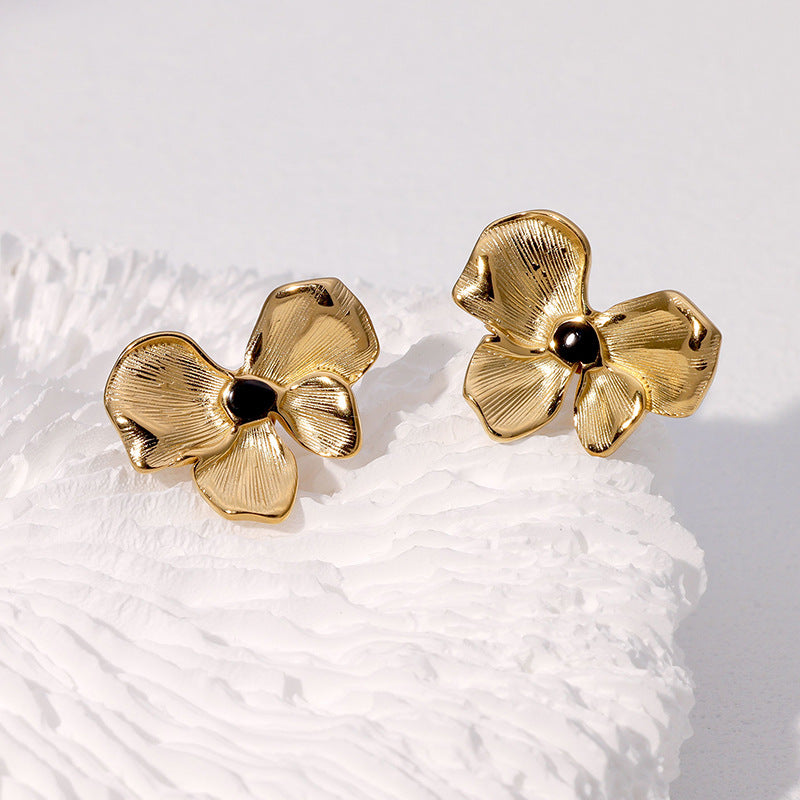 Sweet Elegant 18K Gold Plated Drip Oil Stainless Steel Flower Earrings