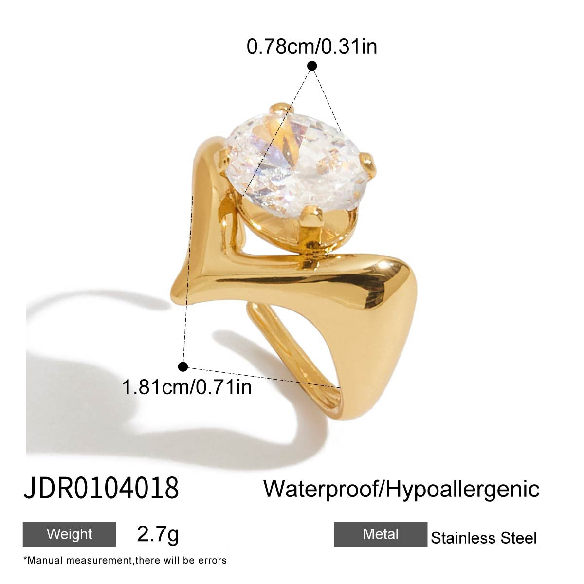 Elegant Geometric Cubic Zirconia Plated Stainless Steel Ring for Women