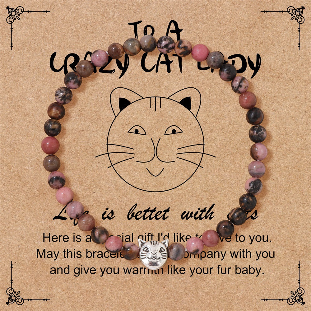 Amethyst Crystal Cat Bracelet for Women Handmade Elastic Bangle