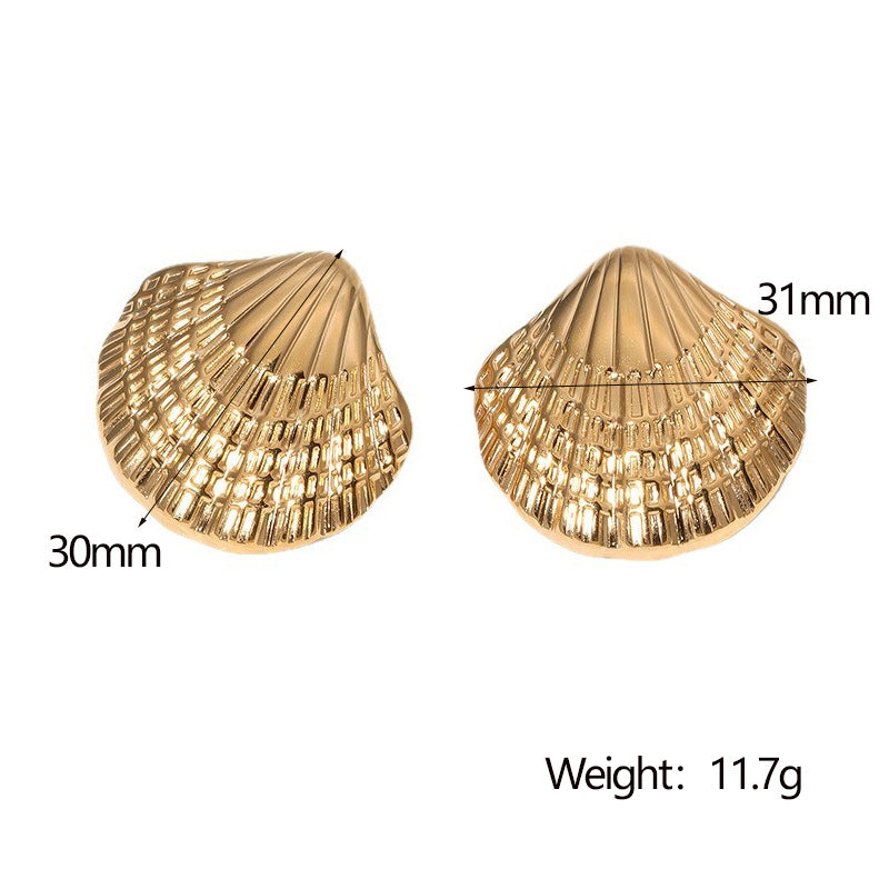 Orecchini a perno da donna in acciaio inossidabile a forma di conchiglia geometrica in stile naturale con finitura placcata