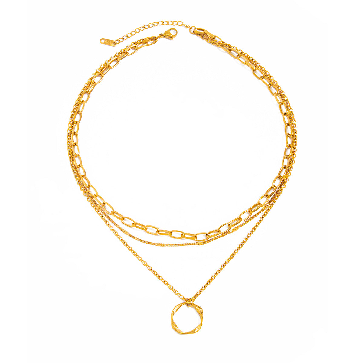 Hip-hop Sweet 18K Gold Plated Geometric Round Stainless Steel Pendant Necklace for Women