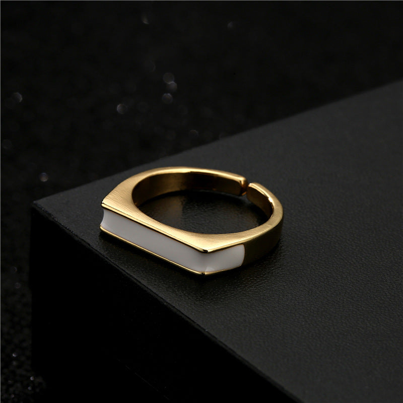 Geometric Drip Oil Gold Plated Brass Ring for Women