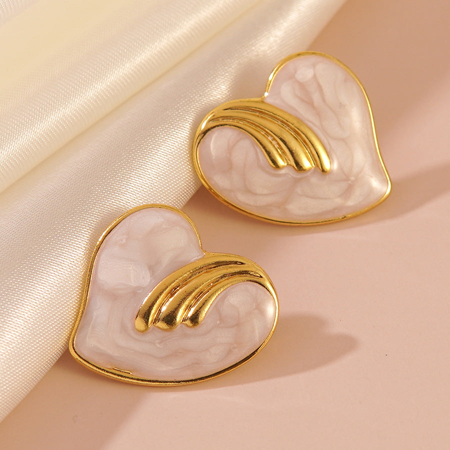 Orecchini da donna in acciaio inossidabile con cuore dolce, eleganti e smaltati a goccia