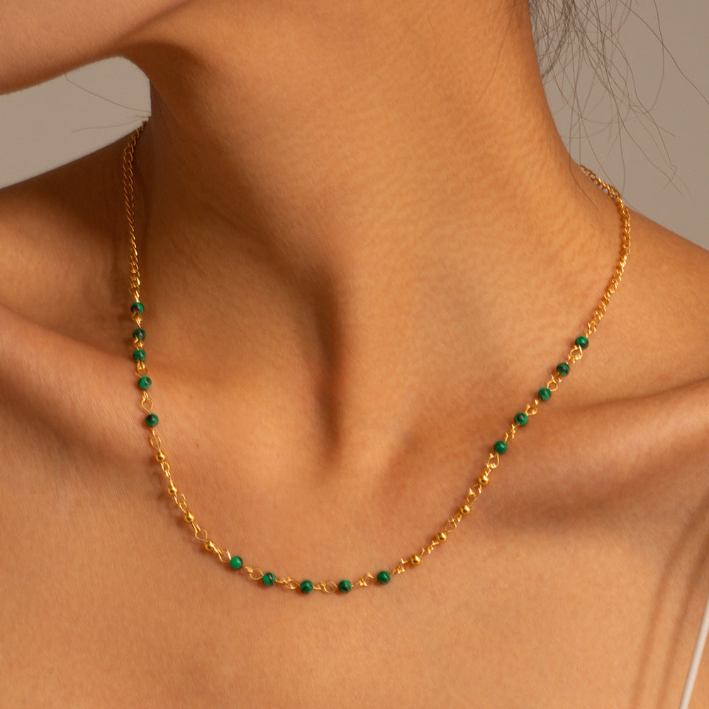 Collar multicapa de moda con cuentas turquesas de acero inoxidable chapado en oro de 18 quilates con diseño geométrico para mujer