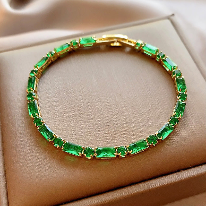 Elegant Geometric Brass Bracelet with Cubic Zirconia Inlay, Adjustable Plated Women's Jewelry
