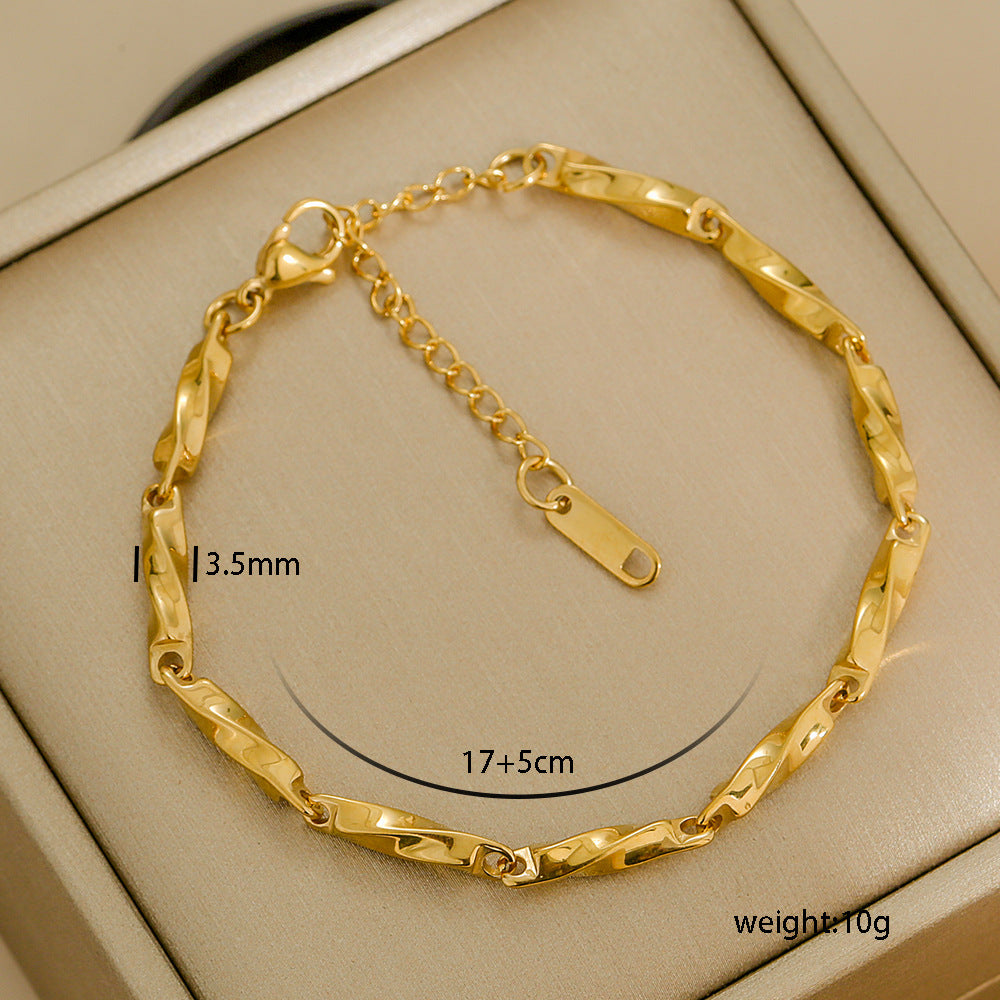 Bracciale Minimalista in Acciaio al Titanio da Donna con Placcatura in Oro 18K, Design a Catena Semplice, Set di Gioielli Versatili per Tutti i Giorni