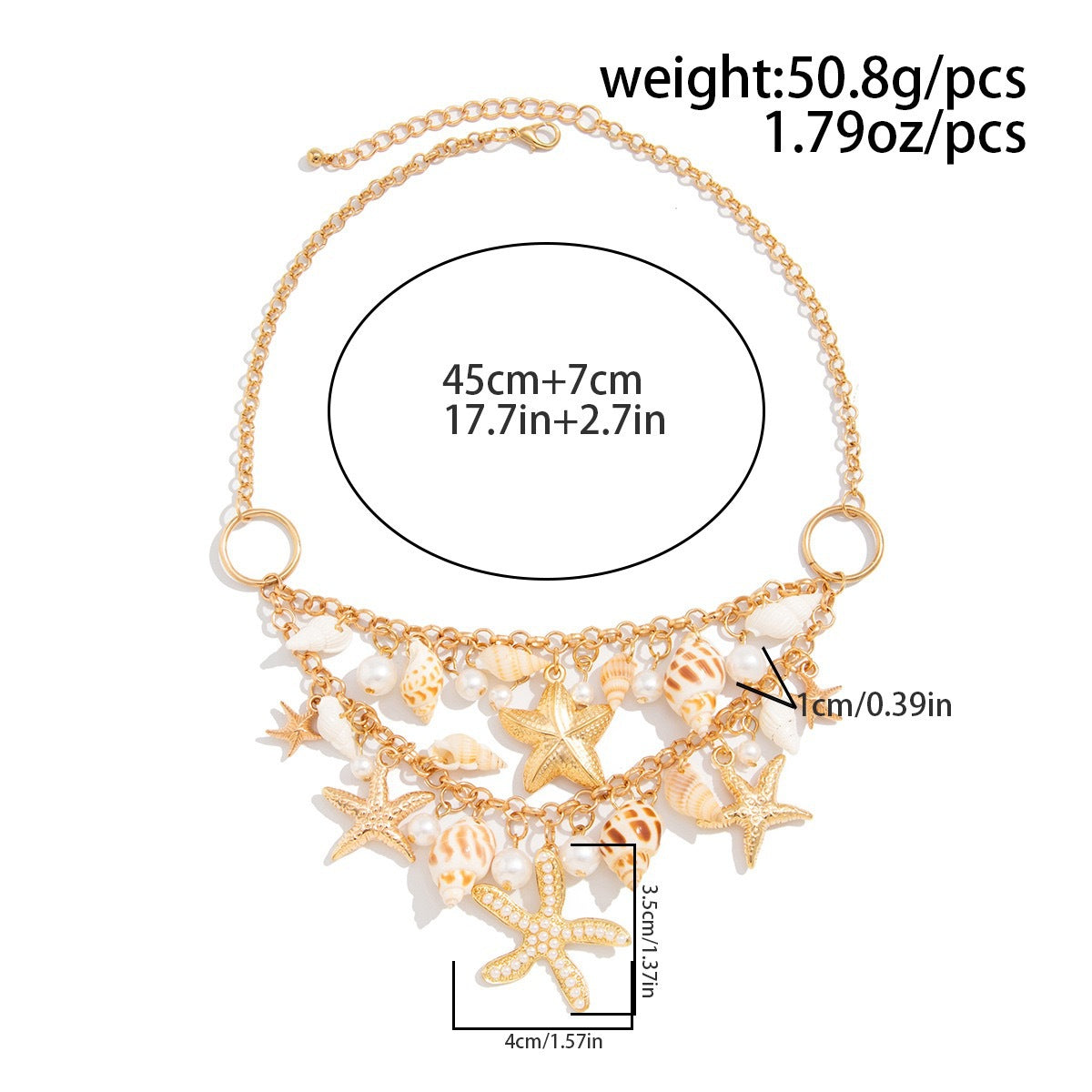 Collana da donna con ciondolo a conchiglia e stella marina in lega geometrica bohémien