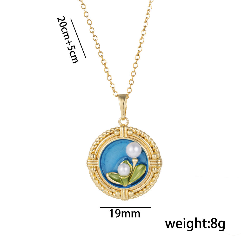 Elegant Floral Pendant Necklace for Women in Titanium Steel with Enamel Tulip Rose and Camellia Design on O-Chain