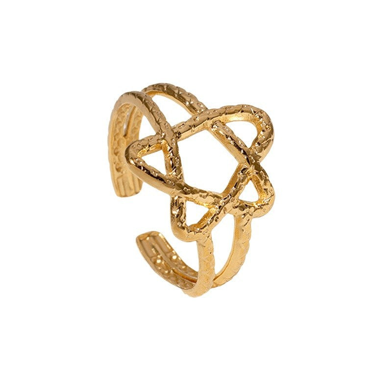 Anello aperto da donna a stella minimalista in acciaio inossidabile con finitura placcata