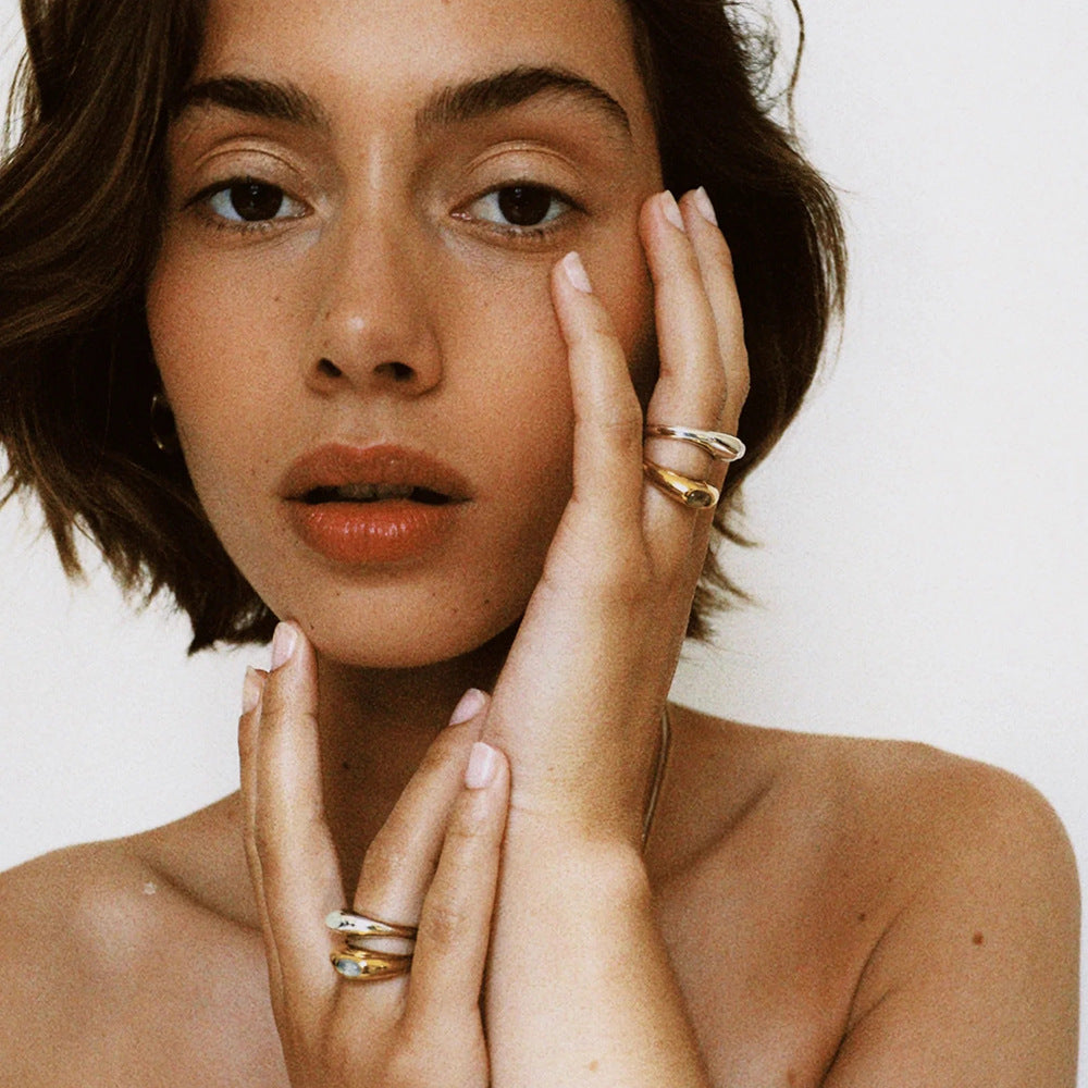 Geometric Stainless Steel Ring with 18K Gold Plating, Hypoallergenic Fashion Band for Women