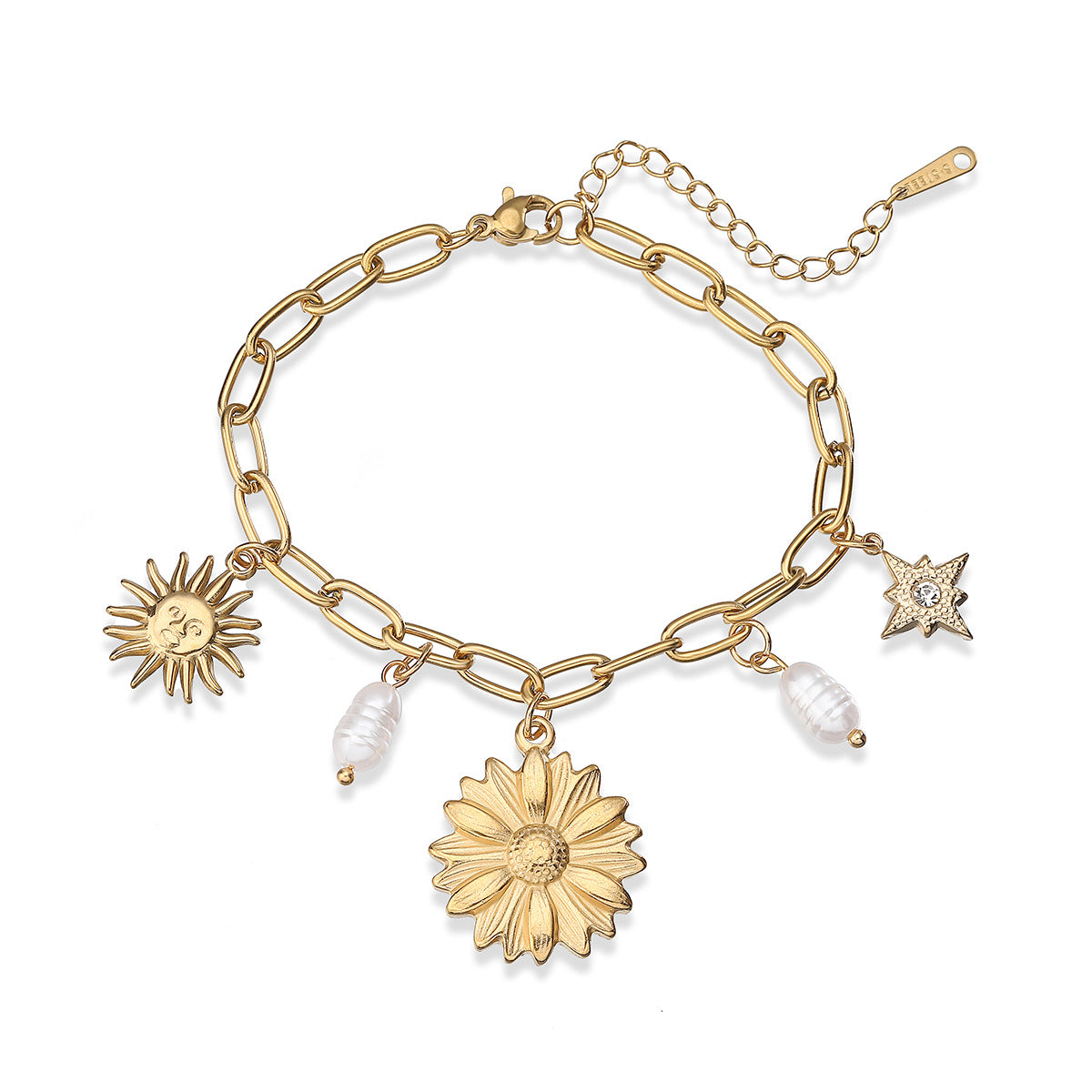 Fashion 18K Gold Plated Heart Geometric Stainless Steel Bracelet for Women