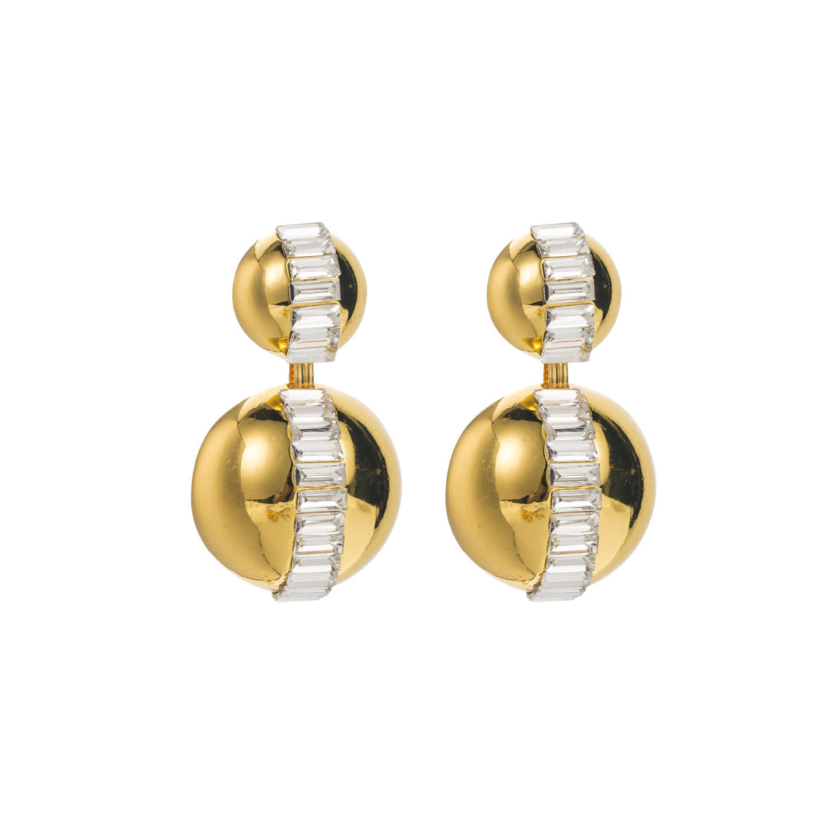 Sweet-Edgy Geometric Zircon Ball Stud Earrings for Women with Mirror Finish and Bold Punk-Inspired Design