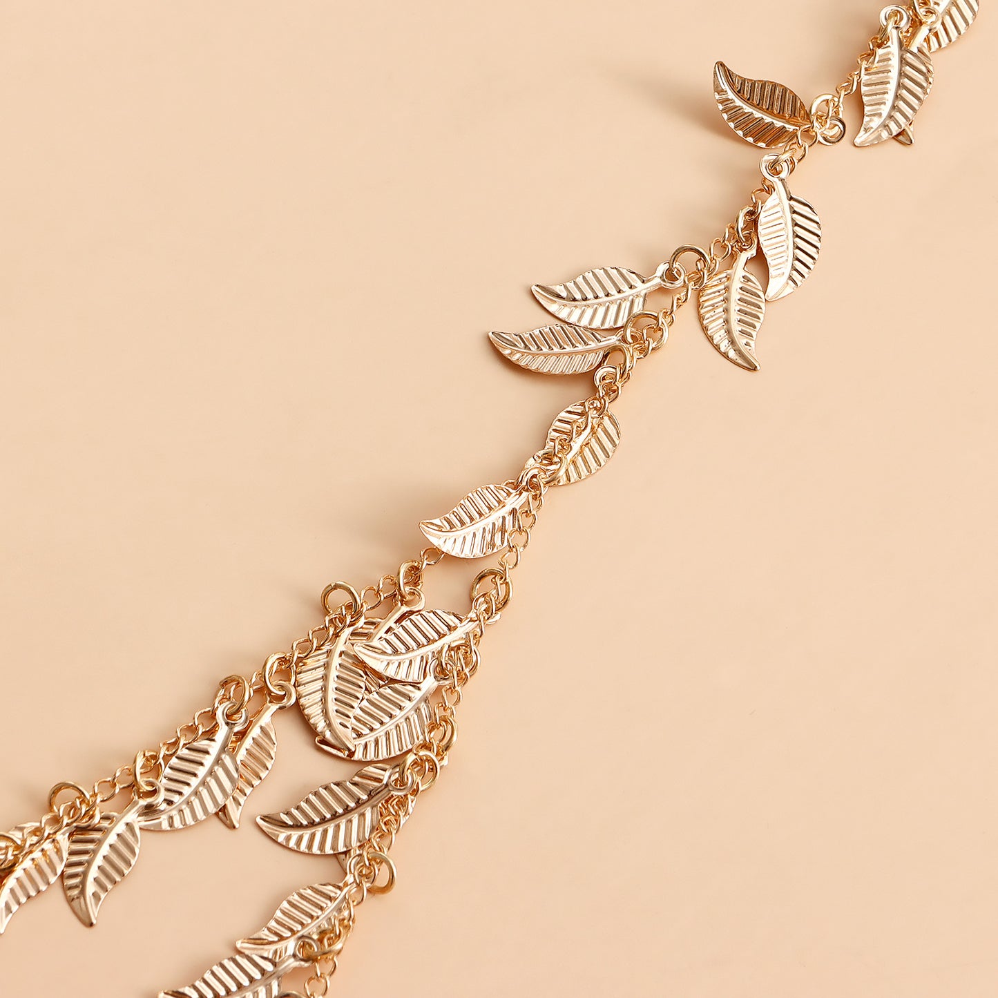 Minimalist Geometric Alloy Anklet with Tassel Leaf Design for Women Summer Casual Elastic Leg Chain