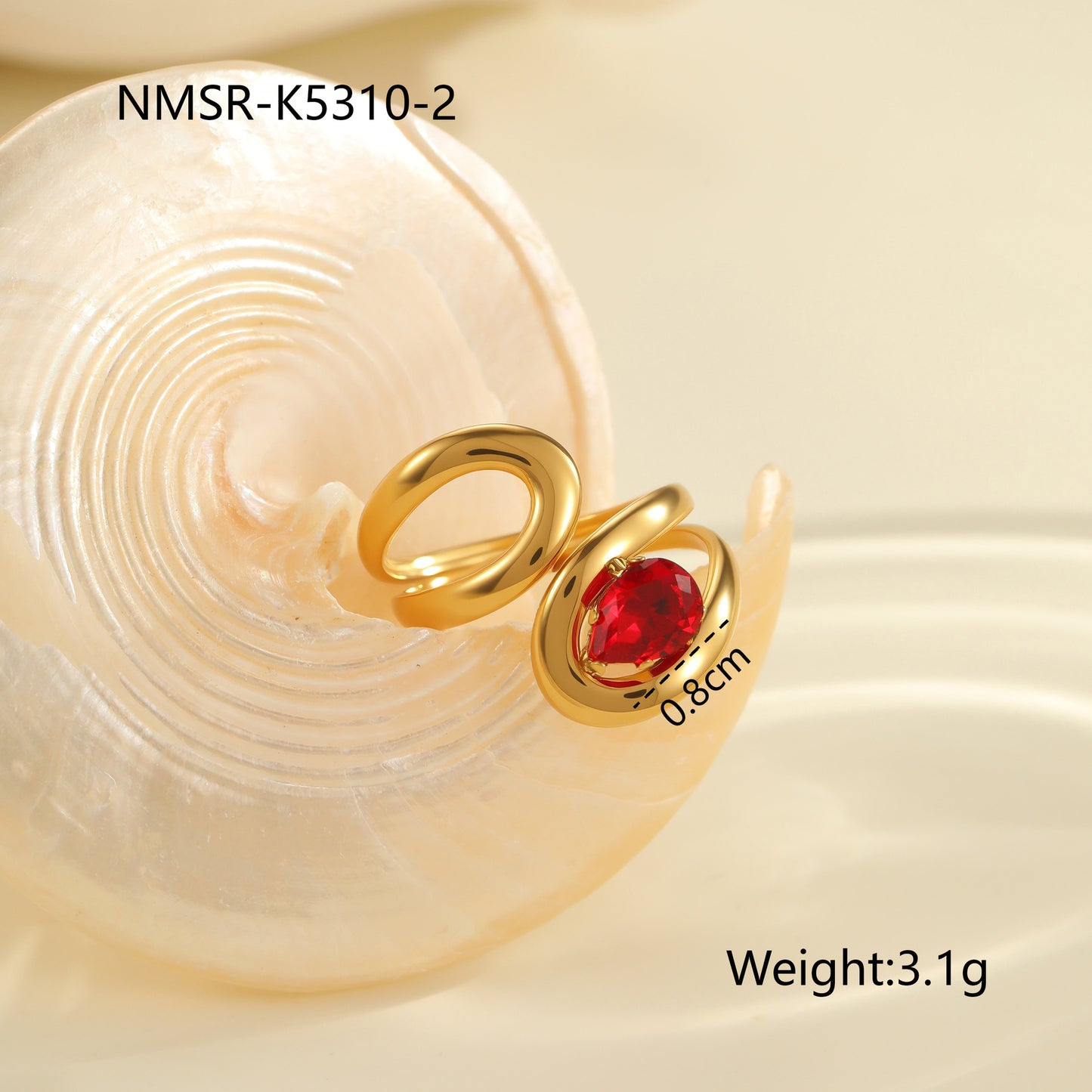 Anello da donna minimalista geometrico in acciaio al titanio con intarsio in zircone rosso regolabile a fascia aperta