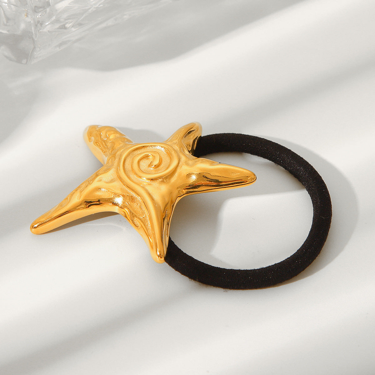 Horquilla de estrella de mar de acero inoxidable bañada en oro de 18 quilates, estilo Ins, con alta elasticidad para coleta de caballo