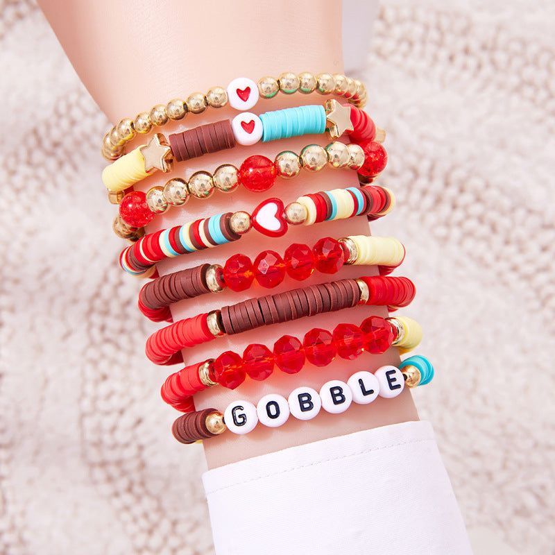 Bohemian Vintage Heart Star Letter Crystal Resin Stretch Bracelet Set Unisex