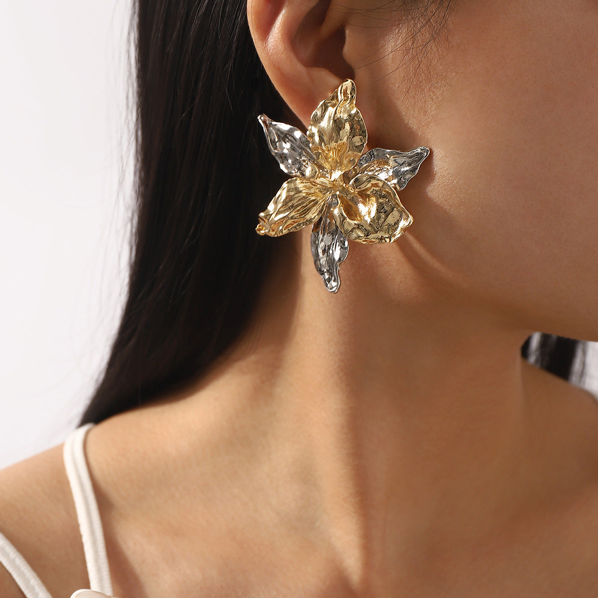Pendientes de aleación con diseño floral a la moda para mujer con acabado chapado, joyería de verano para la playa