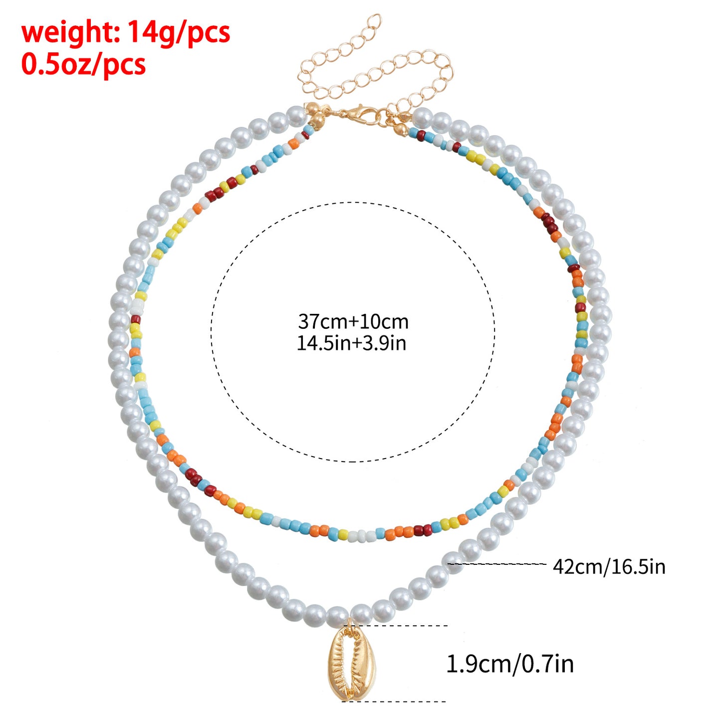 Bohemian Colorful Beaded Imitation Pearl Double Layer Shell Pendant Necklace for Women