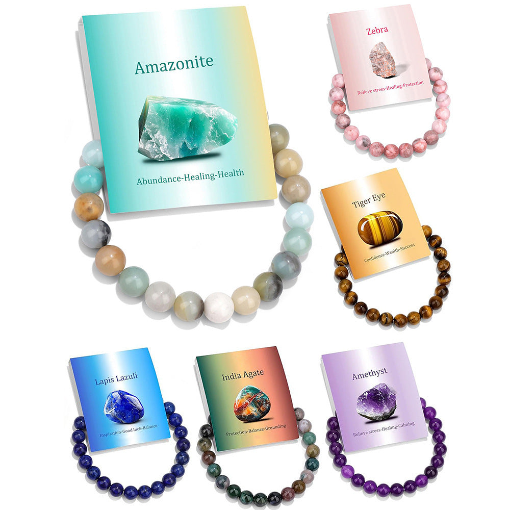 8mm Natural Crystal Beaded Stretch Bracelet Geometric Round Unisex Handmade Jewelry Set