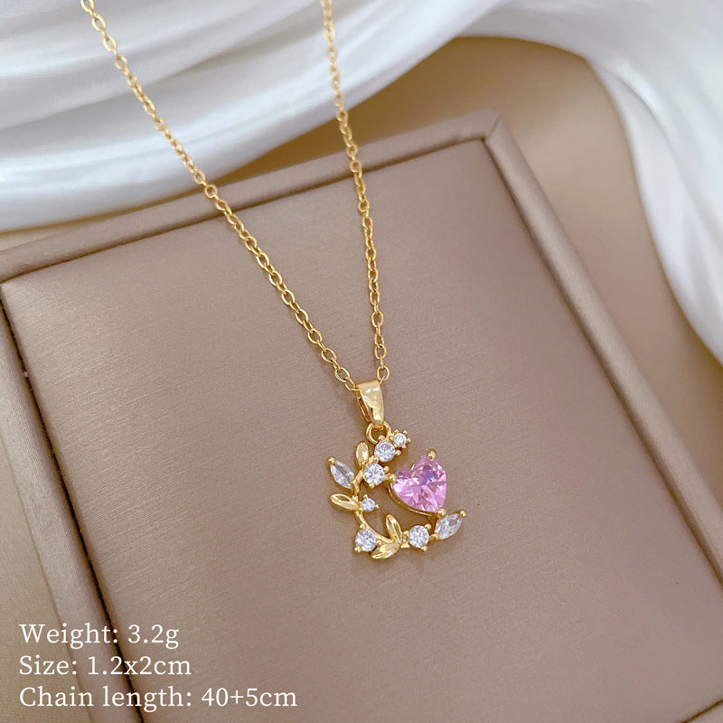 Collana da donna minimalista con intarsio di strass, in acciaio al titanio, con design geometrico