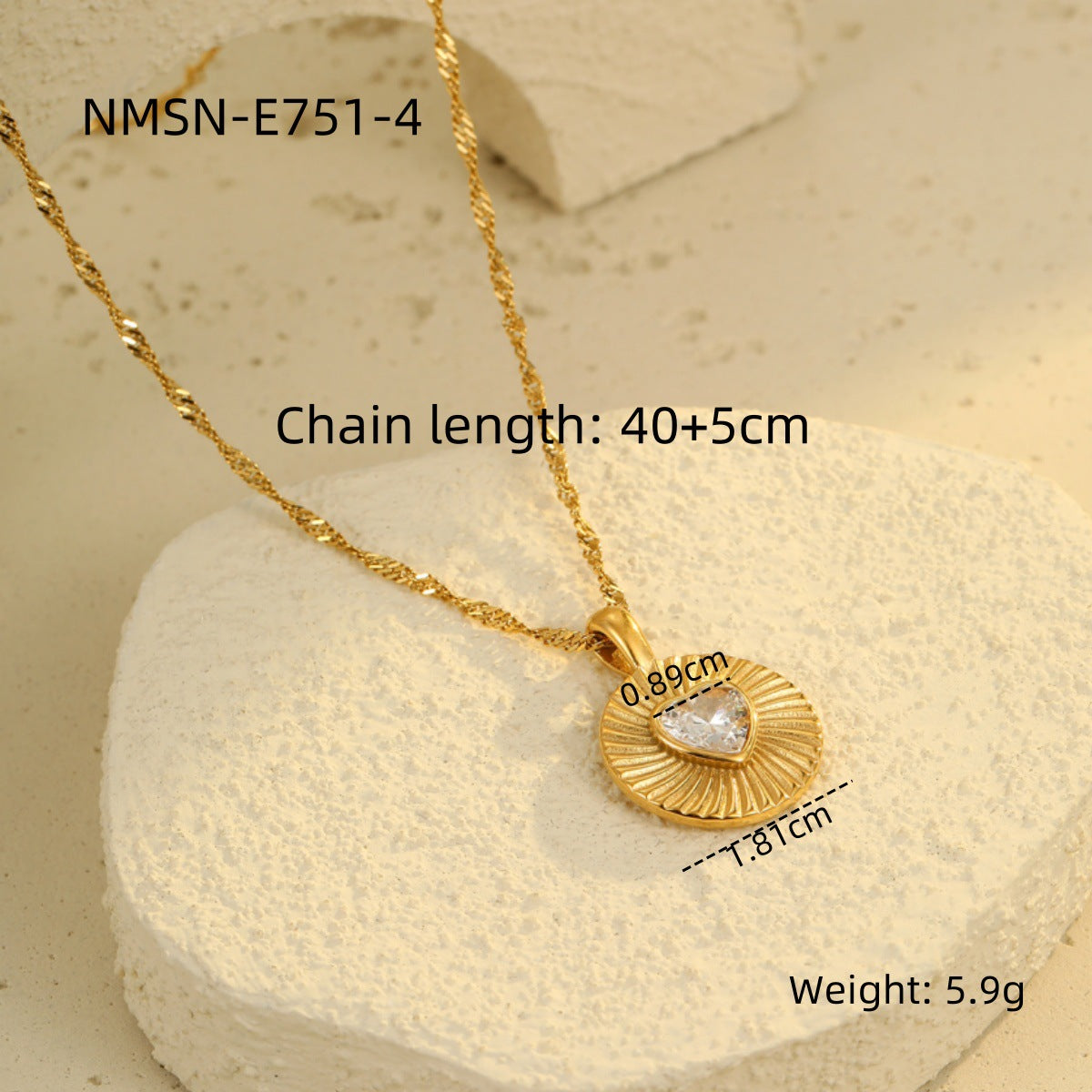 Collar con colgante de corazón de diamantes de imitación de acero inoxidable chapado en oro de 18 quilates para mujer
