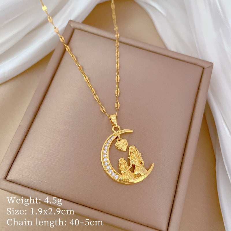 Collana da donna minimalista con intarsio di strass, in acciaio al titanio, con design geometrico