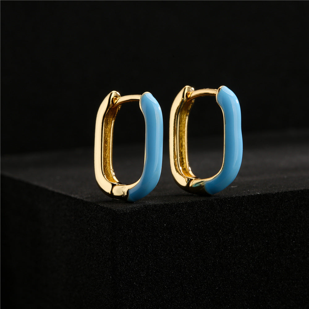 Fashion Colorful Drip Oil Square Geometric Brass 18K Gold Plated Earrings