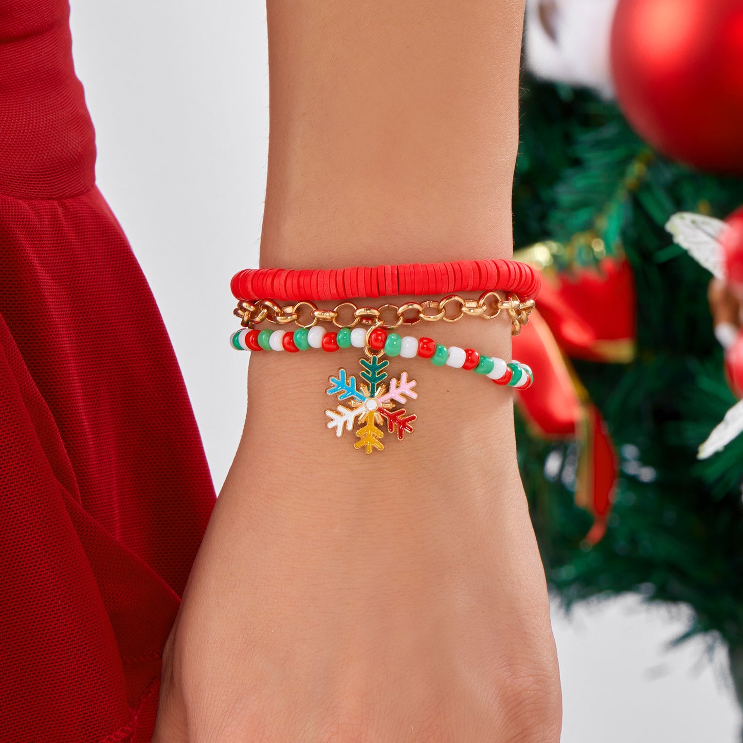 Set di braccialetti natalizi fatti a mano in argilla polimerica con ciondoli a forma di fiocco di neve, albero e Babbo Natale per coppie