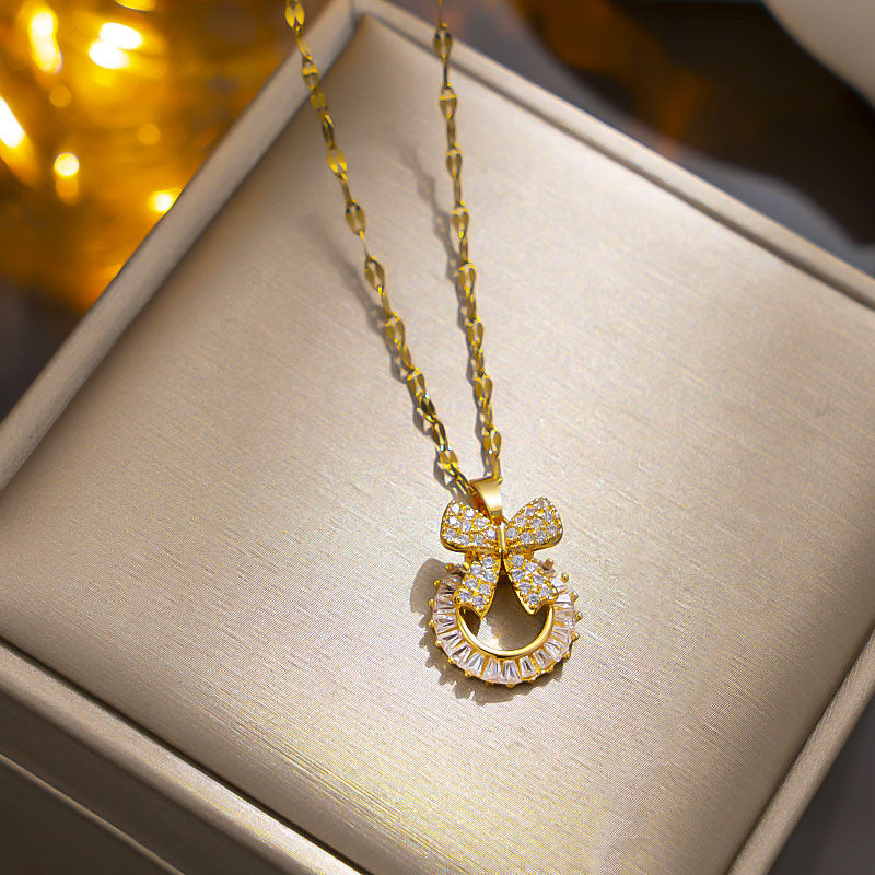Minimalist Butterfly Pendant Necklace in Titanium Steel with Gold Plating, Delicate Clavicle Chain for Women