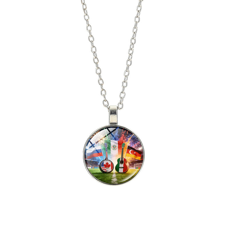 Collana sportiva casual in lega placcata argento con pendente in cristallo unisex