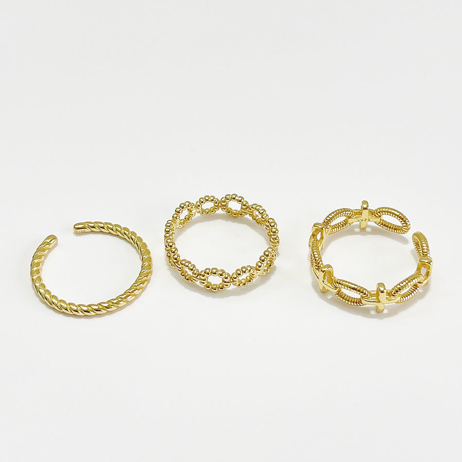 925 Sterling Silver Geometric Rope Chain Ring for Women