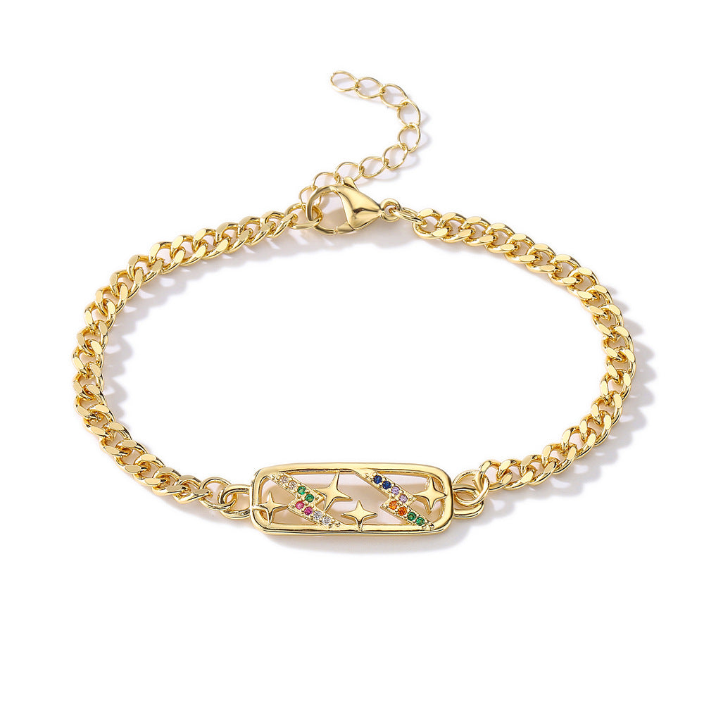 Geometric Brass Gold Plated Cubic Zirconia Inlay Bracelet for Women
